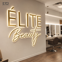 Enseigne murale lumineuse LED 3D personnalisée en métal doré rétroéclairé EZD pour la publicité des salons de beauté, spas, studios et devantures de magasins