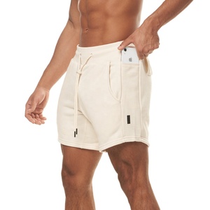 Pantalones cortos de gimnasio de cintura alta con cordón para hombre, pantalones de punto elásticos estilo Bermudas con cintura media, tiros de pista teñidos lisos para correr - Product Image 3