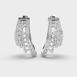 Boucles d'oreilles élégantes en diamant rond de laboratoire 1.07CT en or blanc 18KT à double rangée de motifs floraux - Product Image 1