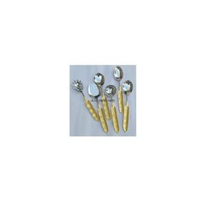 Feuilles de bananier en aluminium plaqué or coulé poignées de créateur cuillère ensemble de couverts d'ustensiles de cuisine fournitures de couverts au prix de gros - Product Image 1
