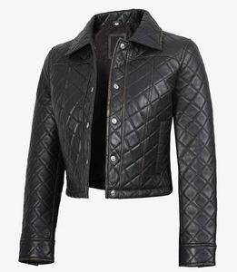 Veste de moto en cuir noir sur mesure pour femmes, matelassée, renforcée, en cuir d'agneau véritable, coupe ajustée, coupe-vent - Product Image 4