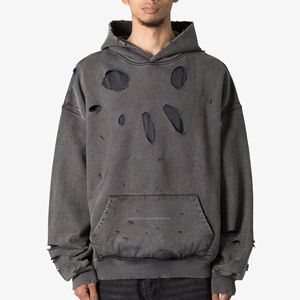 Sudadera con Capucha de Manga Larga para Hombre, Estilo Europeo Americano, Lavado Ácido, Desgastada, 100% Algodón, Lisa, Anti-Pilling - Product Image 1