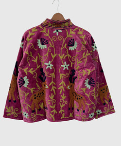 Chaqueta de terciopelo bordada a mano con cuello mandarín, manga larga, estampado animal, talla grande, ropa de invierno para mujer - Product Image 2