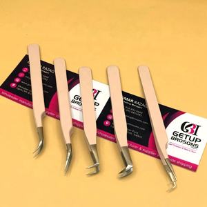 Pinces à cils en acier inoxydable de haute qualité avec logo personnalisé, revêtement poudré couleur pêche, pointe argentée, différents styles, outils de beauté - Product Image 2
