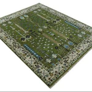 Indian Artesian <b>Rug</b> Hand Knotted 8x10, 9x12, 10x14 ft. Royal Green & Ivory <b>Traditional</b> Turkish Style Tree Of Life Wool Area <b>Rug</b> - Product Image 1