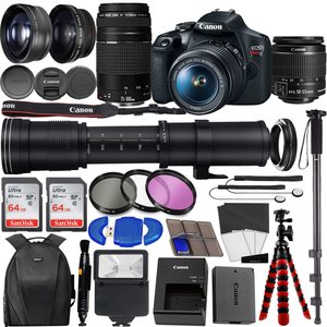 Appareil photo reflex numérique 5D Mark IV avec objectif 18-55 mm, objectif 75-300 mm, objectif super zoom HD 420-800 mm, carte mémoire 128 Go, flash, monopode - Product Image 1