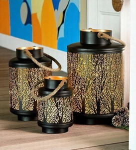 Lot de 3 lanternes en métal gravé arbre de vie | Bougeoirs décoratifs avec poignées en corde - Product Image 6