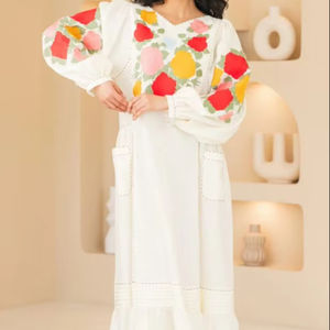 Maxi vestido de algodón bordado ucraniano para mujer, traje de playa informal de manga larga tejido ecológico, el mejor bordado Ucraniano - Product Image 1