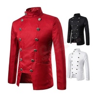 Costume homme sur mesure, veste à double boutonnage, col montant, manches longues, pantalon, couleur rouge, avec boutons