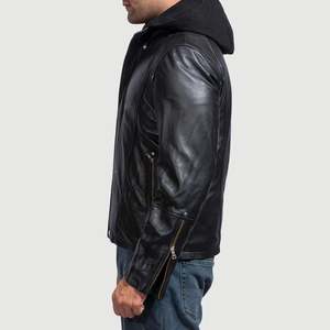 Highschool Black Reversible Cowhide Leather <b>Jacket</b> for <b>Men</b> Women XS Size Zippered Water Proof Padded Pattern Decorated ODM - Product Image 4