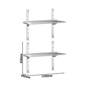 Estante de Pared Comercial de Acero Inoxidable PREMIUM - 1200x400mm - 2 Niveles - Product Image 2