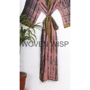 เสื้อคลุมส่าหรีสไตล์กิโมโนผ้าฝ้ายวินเทจมัดย้อมสไตล์อินเดียอาบน้ำใช้ในบ้านชุดคลุมชายหาด - Product Image 3