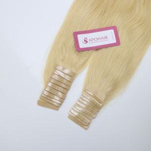 Blonde russe mince bande-dans les extensions de cheveux humains pleine cuticule alignée Style de vague d'eau 8 ''34 pouces pleine taille prix de gros - Product Image 3