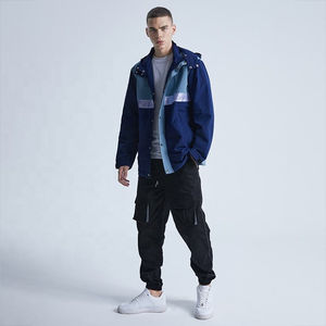 Veste Coupe-Vent pour Homme Contraste Fermeture Éclair Bouton Imperméable Nylon Court Long Uni Patchwork Broderie Été Extérieur Vente en Gros - Product Image 4