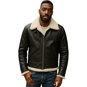Sheep <b>leather</b> winter jacket <b>with</b> real goat <b>fur</b> interior luxury warm men's <b>leather</b> <b>coat</b> - Product Image 2