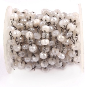 สายรุ้งมูนสโตนสีดำโรเดียมชุบลูกปัดโซ่-4-5มม. ทองที่เต็มไปด้วยเสน่ห์เครื่องประดับสำหรับทำเครื่องประดับลูกปัดขนาด - Product Image 1