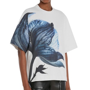 T-shirt oversize à imprimé floral 100% Polyester pour femme, haut à épaules tombantes, personnalisé, vêtement de grande taille - Product Image 2