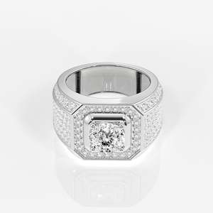 Portuguese Cut Lab Grown Diamond Men's 14K Yellow <b>Gold</b> <b>Ring</b> Everyday Wear Pear Shape Rhodium IGI Certified Rhodium <b>Gold</b> Setting - Product Image 5