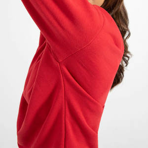 Women's <b>Red</b> O-Neck Autumn Winter Warm Fleece 100% Cotton Sweatshirt with Badge-Casual Street Wear - Product Image 3