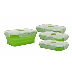 Ensemble de 4 bols en silicone pliables vert lime avec couvercles hermétiques, contenants de stockage alimentaire pour micro-ondes et congélateur, gain de place - Product Image 1