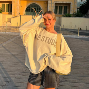 เสื้อถักแบบสวมหัวแขนยาวสำหรับผู้หญิงเสื้อกันหนาวลำลองทรงหลวมระบายอากาศได้ดีเป็นมิตรกับสิ่งแวดล้อมโลโก้ออกแบบได้ตามต้องการ - Product Image 1