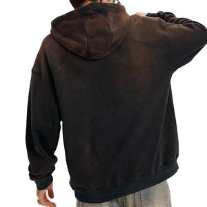 Sweat à capuche d'hiver noir surdimensionné pour homme, en denim épais vintage respirant, avec logo personnalisé au dos et au col, vente en gros de haute qualité - Product Image 5