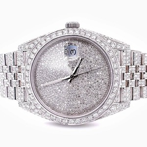 Montre-bracelet en argent de qualité supérieure sertie de diamants glacés, style hip-hop bling, boîtier en acier inoxydable durable pour les événements, les cadeaux et la revente - Product Image 1