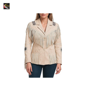 Chaqueta con flecos de cuero genuino para mujer Venta al por mayor Estilo vaquera occidental Producción a granel - Product Image 3