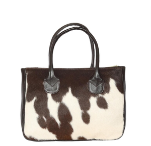 Handmade Brown and White Cowhide <b>Leather</b> Tote <b>Bag</b> Fashionable <b>Lady's</b> Shoulder Purse with Natural Hide Hair-On <b>Leather</b> <b>Bag</b> - Product Image 1