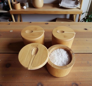 Boîte à sel et épices artisanale en bois avec couvercle, conteneur de rangement pour assaisonnements en bois naturel massif pour la cuisine, la salle à manger et la table - Product Image 1