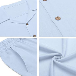 Conjunto de Pantalón y Camisa Formal de 2 Piezas para Hombre, Color Azul Claro, Transpirable, Estilo Playero, con Botones, Cierre de Botones - Product Image 5