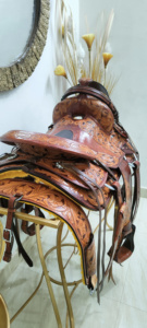 Selle de cheval Western/anglaise de course confortable en cuir véritable de qualité supérieure, fabriquée à la main, options en plastique/fibre de verre/bois, personnalisation possible - Product Image 4