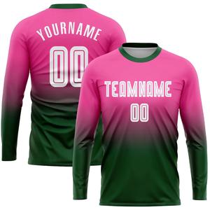 Uniforme de Fútbol Personalizado con Camiseta y Pantalones Cortos de Manga Larga en Degradado Rosa y Verde, Disponible con Impresión de Nombre de Equipo y Número Personalizados - Product Image 4