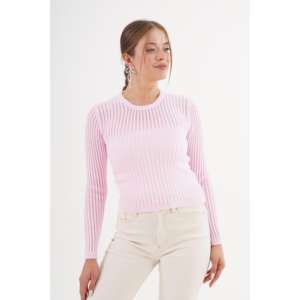 Combinaison en tricot rose transparente à col rond pour femme - Product Image 2