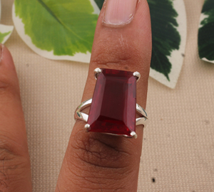 Sterling Silver Rectangular Ruby Classic Bezel Setting <b>Large</b> Statement Cocktail <b>Ring</b> Unisex Handmade Red Gemstone Jewelry Split - Product Image 5