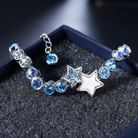 Vente en gros bracelet à breloques classique en or blanc avec zircon cubique cristal pour femmes fête de mariage avec strass bleu étoile de tennis