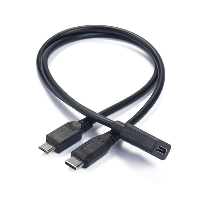 สายเคเบิลคู่ชนิด C สีดำตัวเมียถึง Type-C ตัวผู้ + ไมโคร5P ตัวผู้