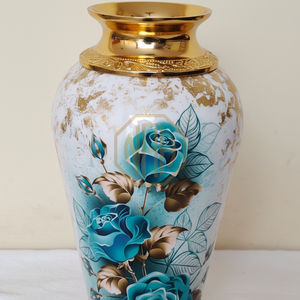 Luxury Iron <b>Floor</b> Flower <b>Vase</b> Blue Floral Enamel Finish with Embossed <b>Gold</b> Neck Decorative Metal <b>Vase</b> for Home Hotel Decor - Product Image 4