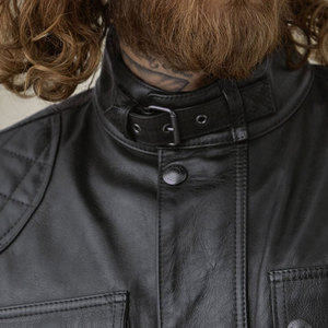 Blouson en cuir pour homme, fabriqué au Pakistan, pour moto de course hivernale, col montant, en cuir de vachette, fin, imperméable, respirant, coupe-vent - Product Image 6