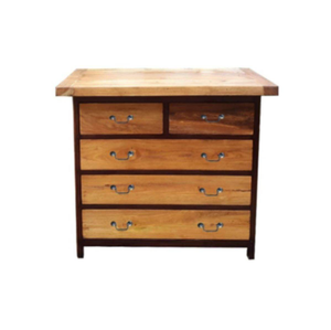 Buffet moderne en rotin avec 5 tiroirs Armoire européenne en bois de pin Jati pour salon, cuisine ou chambre à coucher - Product Image 5