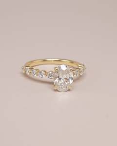 6x9mm Oval Cut Moissanite Solitaire <b>Ring</b> with Round Moissanite Accents Gold Plated Engagement Wedding <b>Ring</b> Jewelry Wholesale - Product Image 1