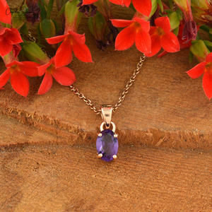 Nuevo diseño 14K oro rosa sólido forma ovalada colgante de piedras preciosas colgante de amatista Natural colgante hecho a mano joyería fina mayorista - Product Image 1