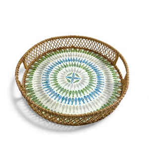 Plateau en nacre en gros avec bord en rotin pour servir les aliments, la présentation de table et la décoration de la maison en provenance du Vietnam - Product Image 3