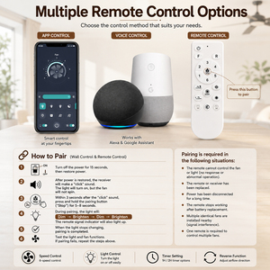 พัดลมเพดานอัจฉริยะพร้อมไฟ LED แบบติดเพดาน ยี่ห้อ USA in Stock พร้อมรีโมท ควบคุมผ่านแอพ WIFI และ Alexa ดีไซน์บางเฉียบ - Product Image 5