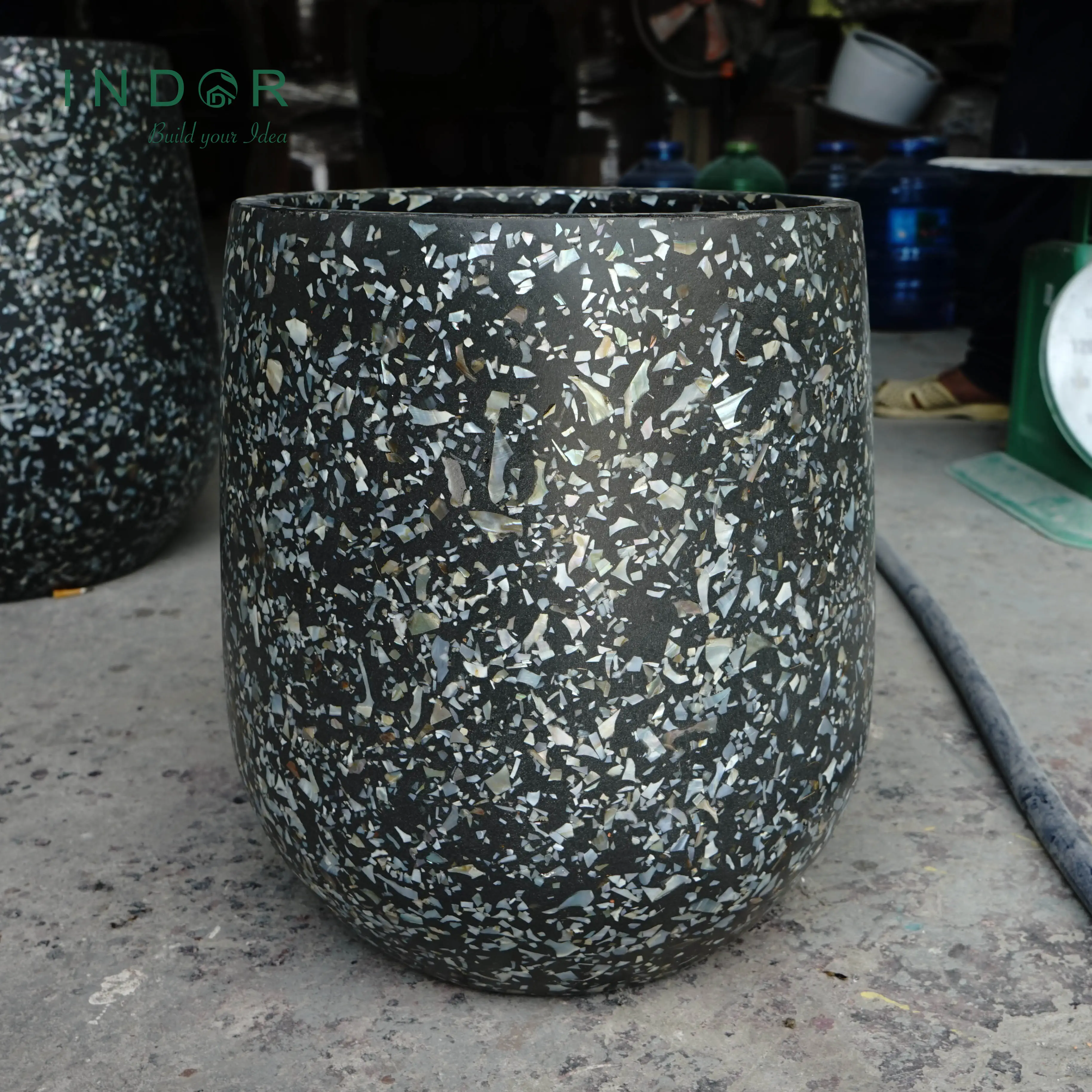 13kg 공 모양 홈 베트남 정원 용품 섬유석 컬렉션 19 세트 화분 파종기 실내 검은 꽃병 식물 화분