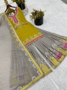 Costume de mariage Sharara indien et pakistanais avec robe de soirée inspirée de Dupatta Bollywood - Product Image 5