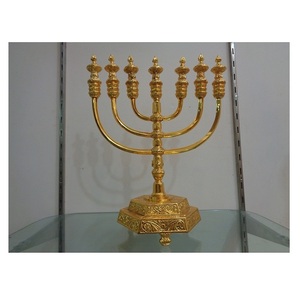 <b>Small</b> full solid brass menorah gold plated for religious purposes with <b>candle</b> holder hanukkah - Product Image 1