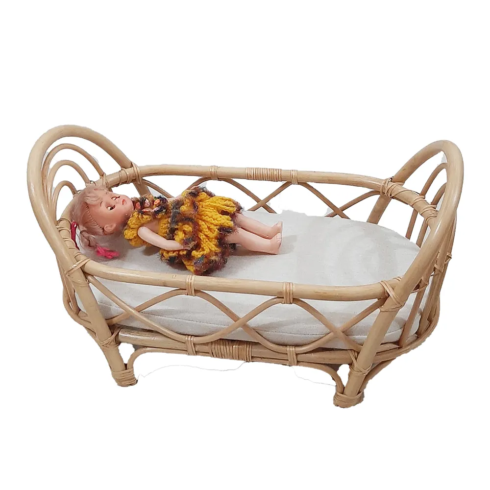 Vintage natürliche Rattan Baby puppe Bett für Kinderzimmer Kinderhaus Möbel Home Decoration Made in Vietnam