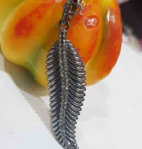 Élégant Vintage Feuille 925 Sterling Silver Naturel Pave Diamant Noir Rhodium Plaqué Bijoux 50x15MM Taille pour Mariage & Fiançailles - Product Image 4