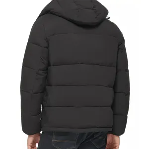 Veste d'hiver à capuche pour homme, rembourrage épais en polyester, fermeture éclair coupe-vent, style décontracté, couleur unie - Product Image 3